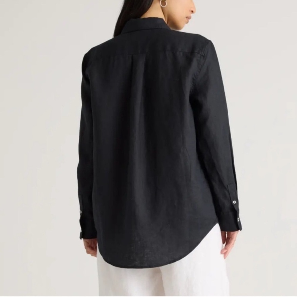 NWT Quince Black 100% European Linen Long Sleeve Button Up Shirt Sz XS - Picture 2 of 6